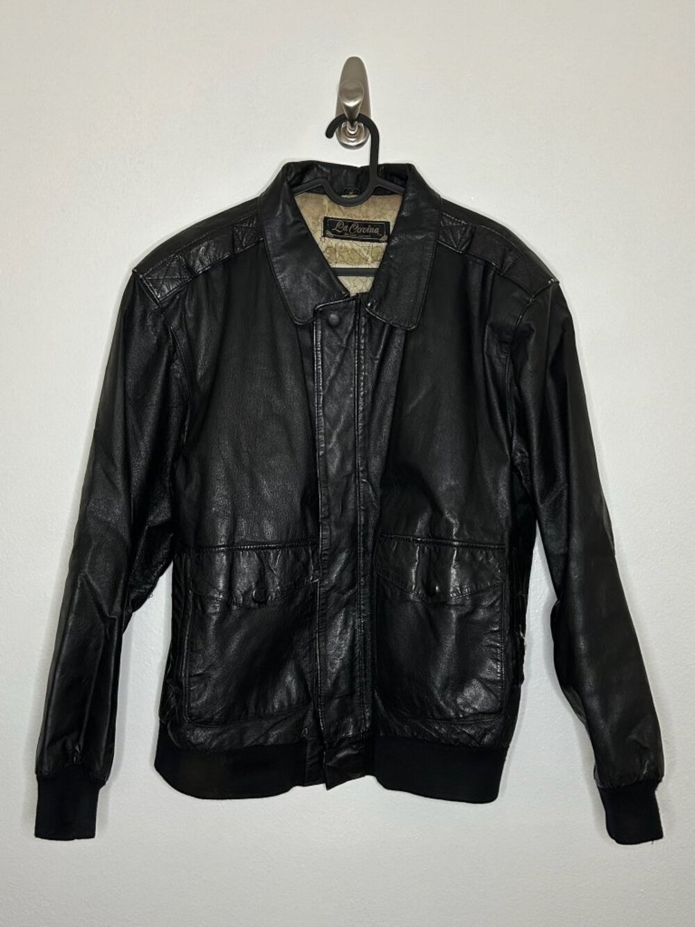 Vintage La Covina Genuine Leather A-2 Flight Bomber Jacket - Black Size Medium
